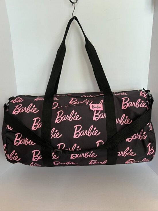 Barbie Handbags - Barbie Large Weekender Travel Duffle Bag Black with All-over Pink Logos NWOT